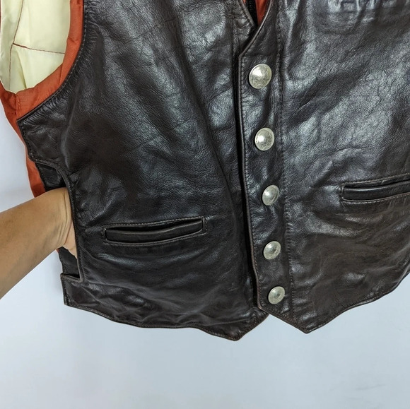 Vintage Remington West Goose Down Vest Yellowstone Leather Indian Nickel 40/M - Picture 6 of 16